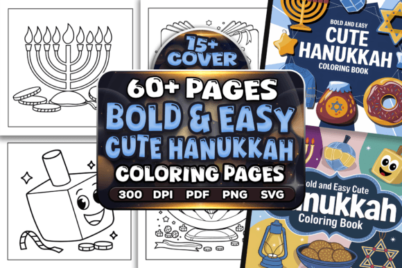 Bold and Easy Cute Hanukkah Coloring