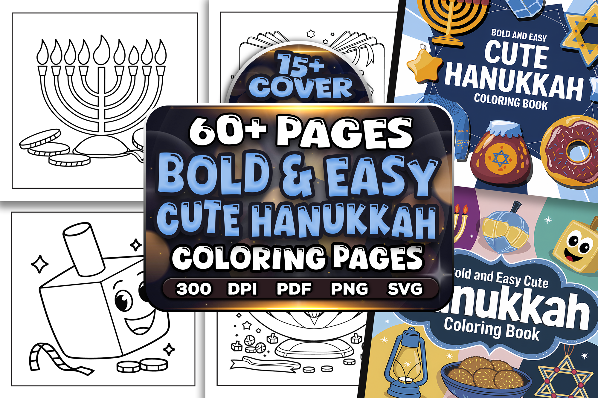 Bold and Easy Cute Hanukkah Coloring