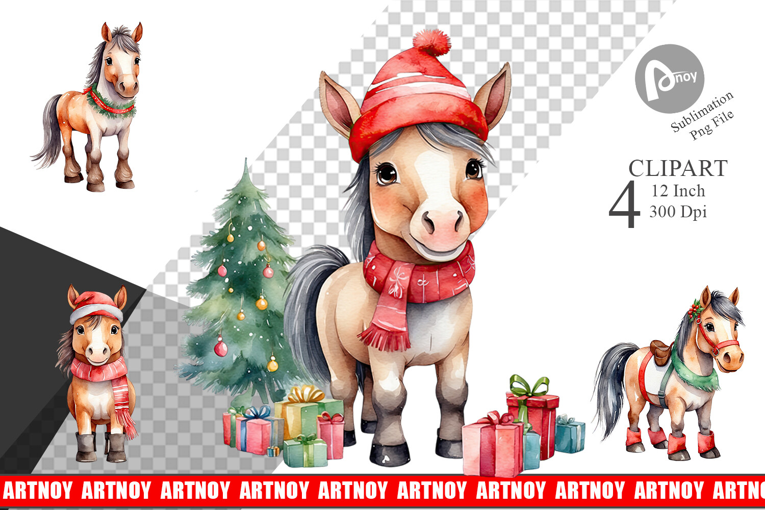 Clipart Watercolor Christmas Horse Graphic by Artnoy · Creative Fabrica