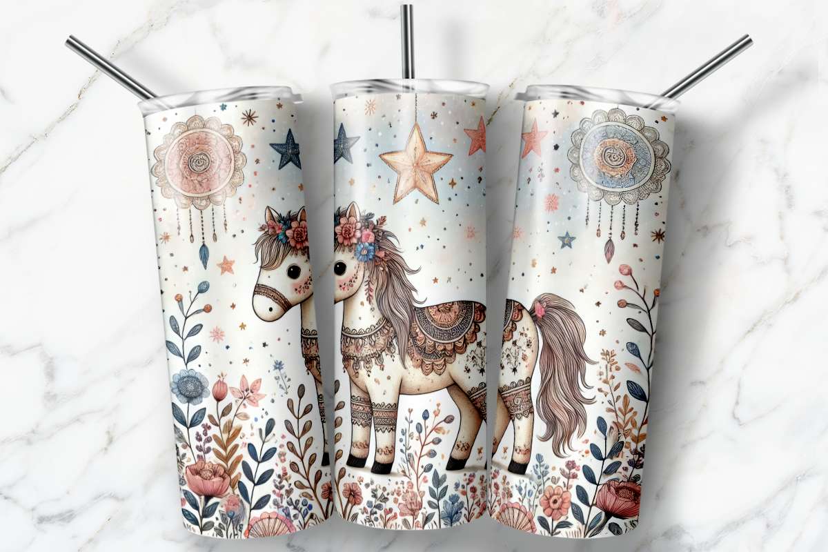 Floral Boho Horse 20 Oz Tumbler Wrap Graphic by Skye Design · Creative ...