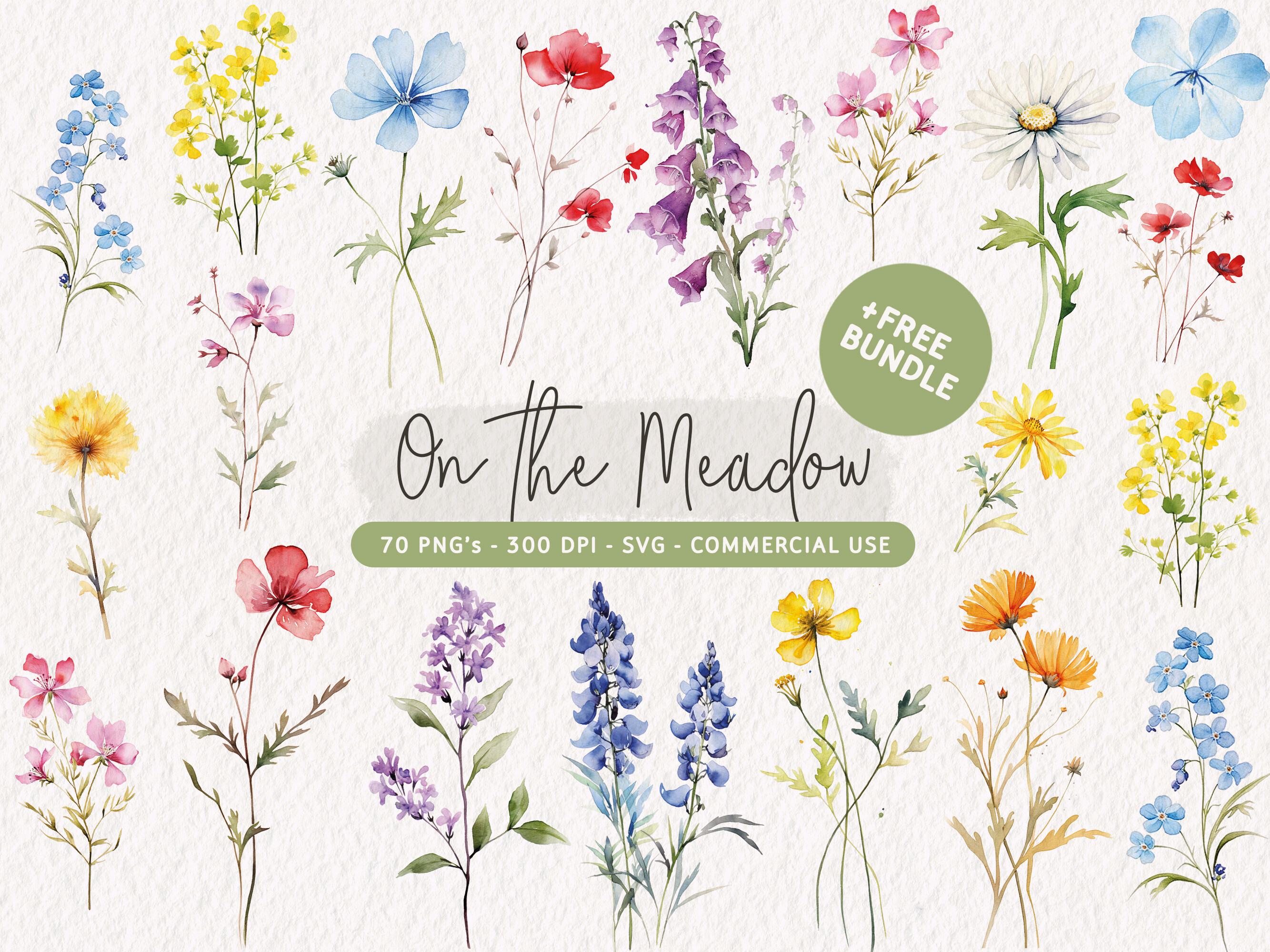 Watercolor Wildflower Clipart Bundle Graphic by KyoshiDigitals ...