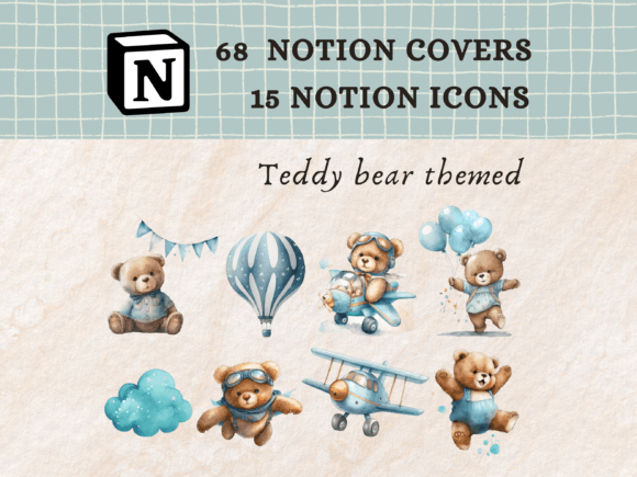 Blue Teddy Bear Themed Notion Icons