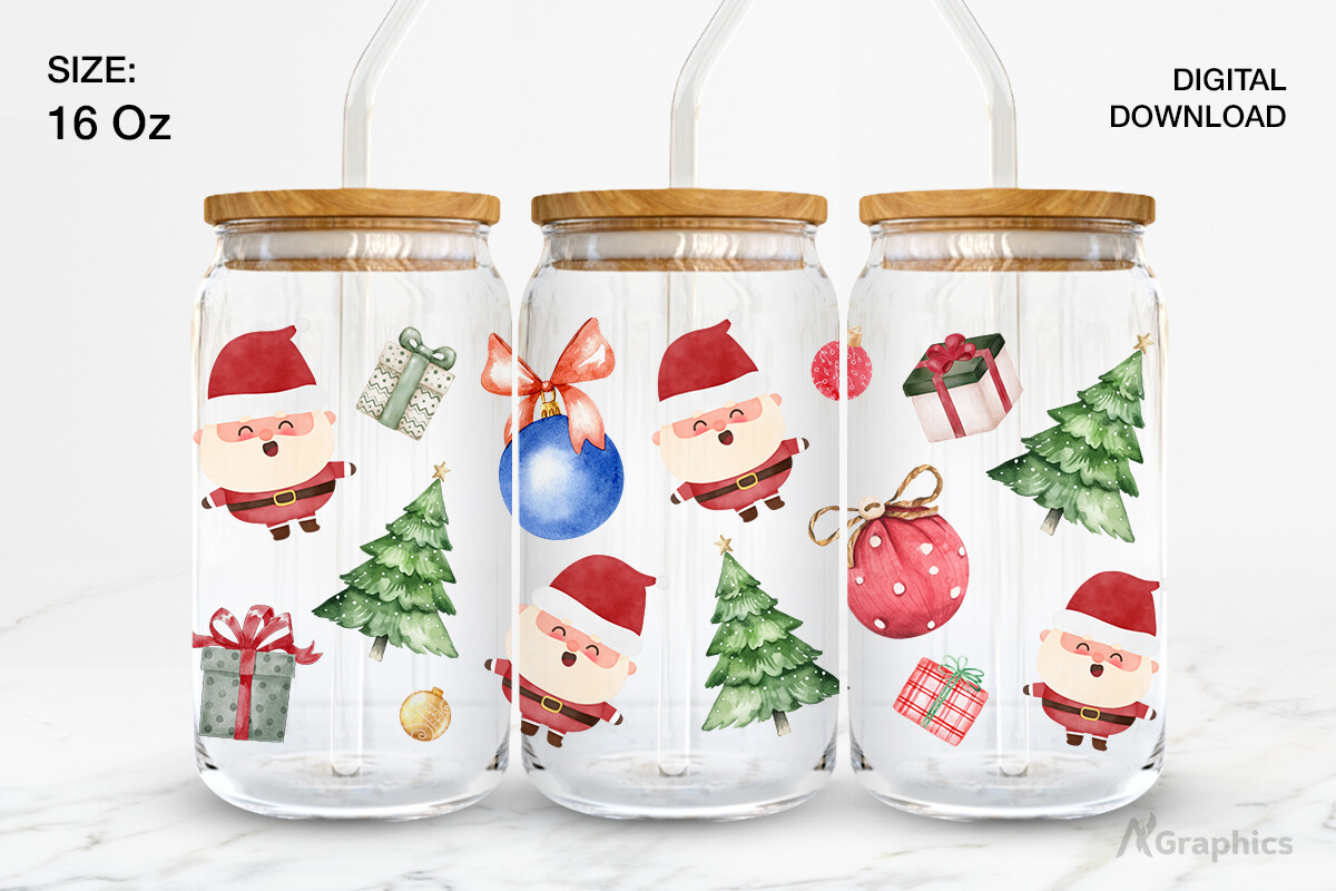 Christmas Libbey Can Glass 16oz Wrap 007 Graphic by AN Graphics ...