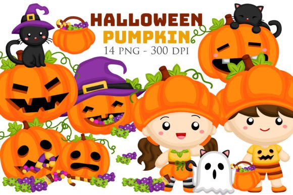 Cute Halloween Pumpkin Kids Cartoon Art
