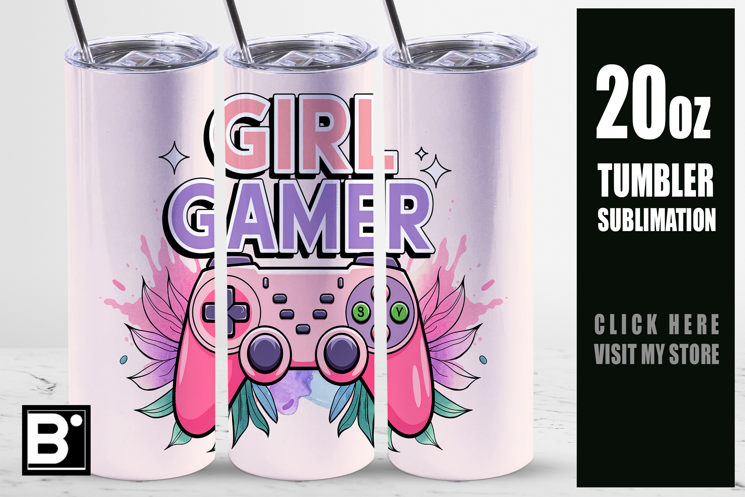 Girl Gamer Pink 20oz Skinny Tumbler Wrap Graphic by Bliss Wraps ...