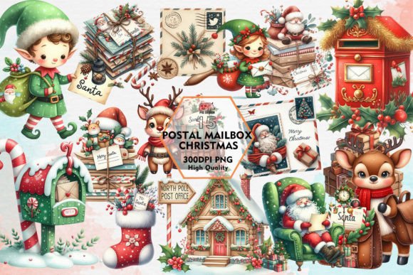Postal Mailbox Christmas Clipart PNG Graphic Illustrations By PIG.design