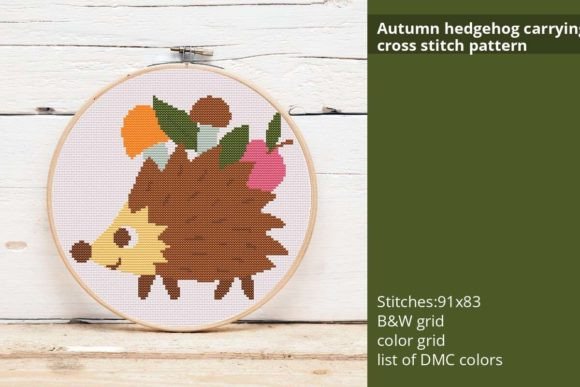 Autumn Hedgehog Cross Stitch Pattern