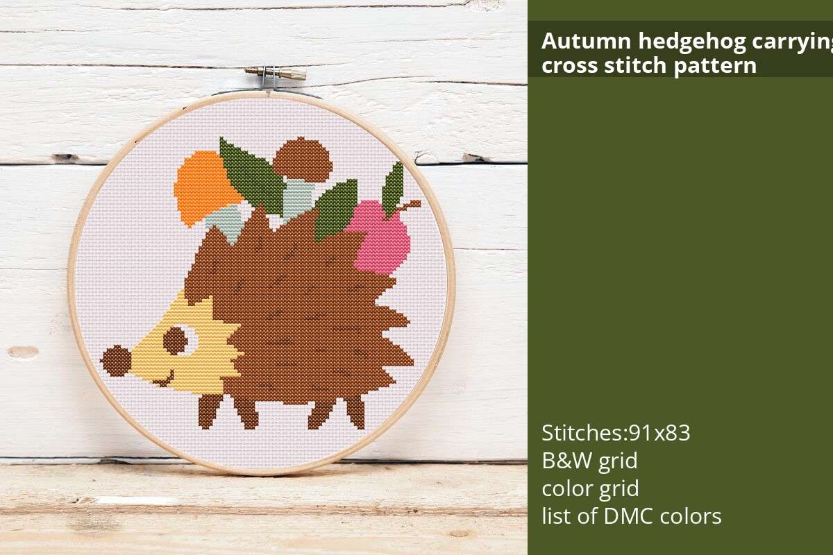 Autumn Hedgehog Cross Stitch Pattern