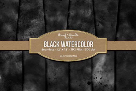 Black Watercolor Digital Paper