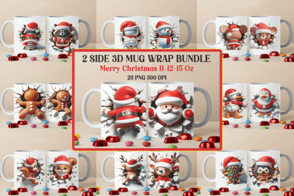 Both Side 3d Christmas Mug Wrap Bundle Graphics