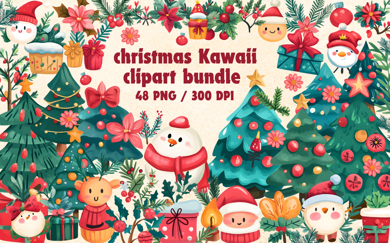 Christmas Kawaii Clipart Cute Bundle PNG Graphic by NEWDAY DIGITAL ART ...