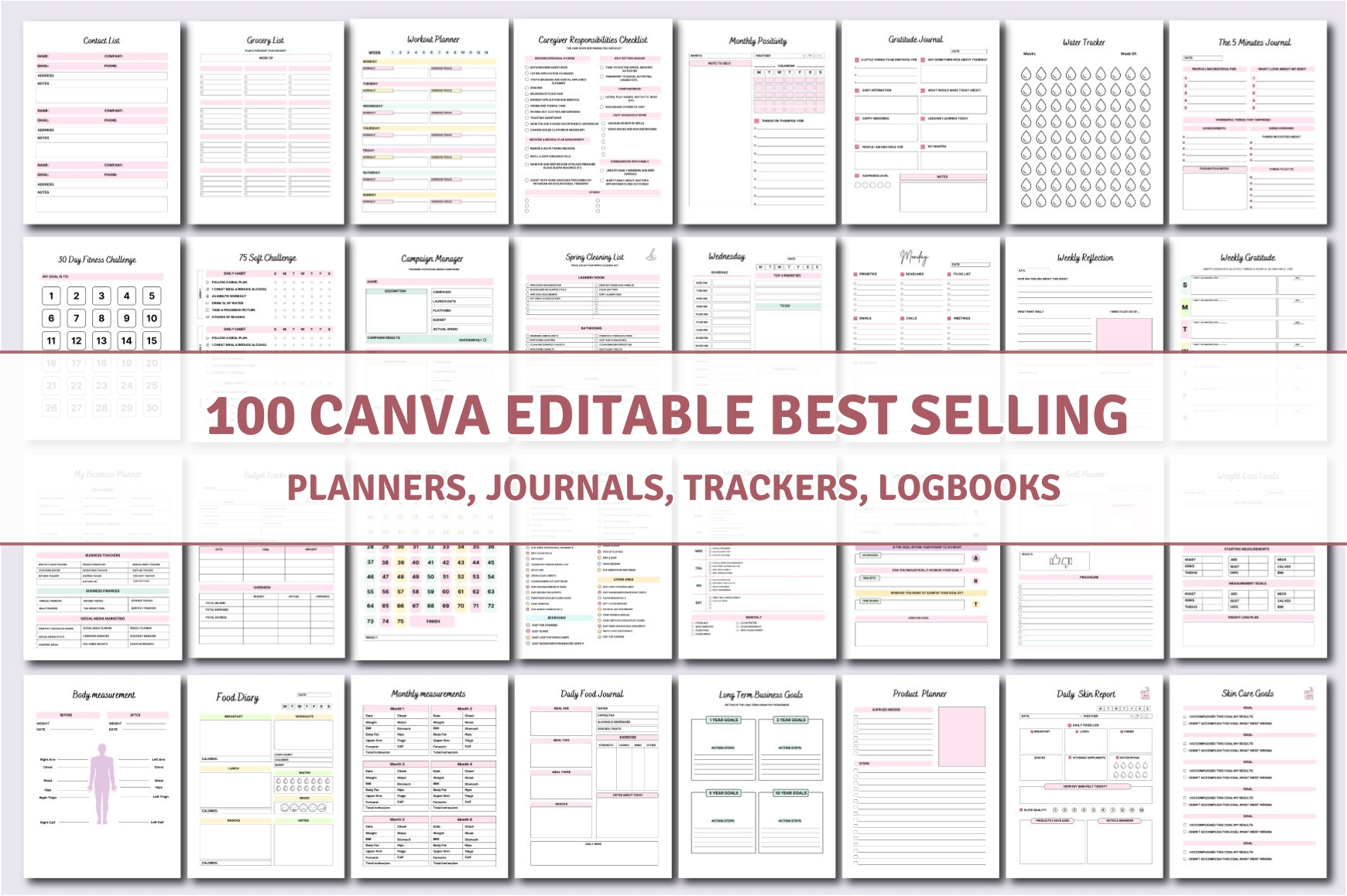 100 Editable Canva Planners Templates
