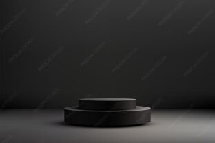 3D black podium mockup dark background