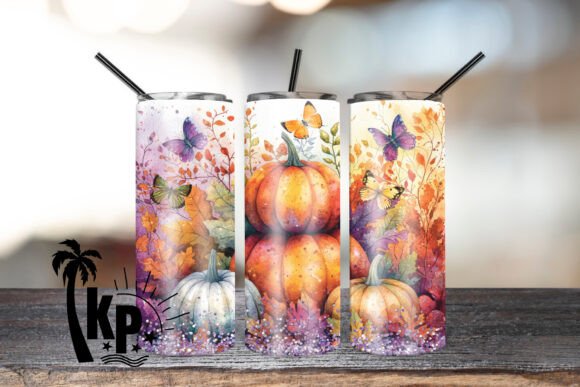 Autumn Pumpkin Butterfly Skinny Tumbler