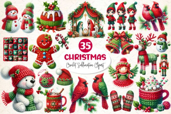 Crochet Christmas Clipart Sublimation