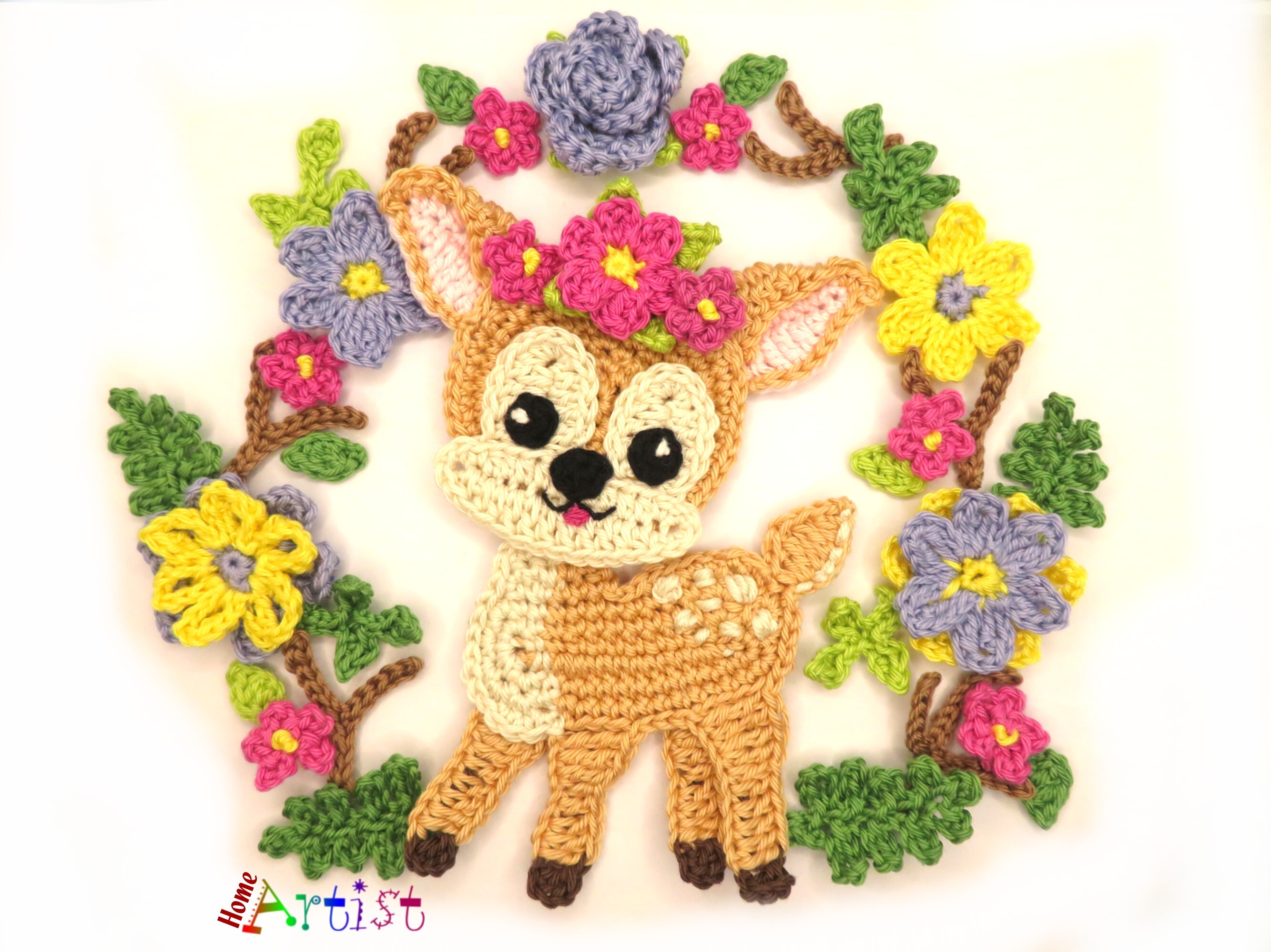 Deer Wreath Reindeer Crochet Applique