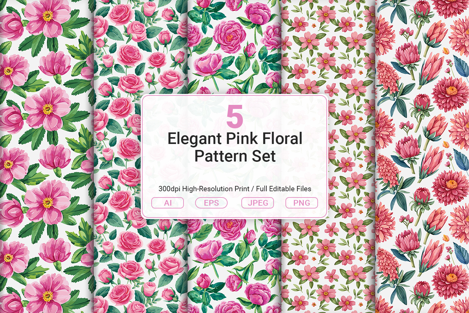 Elegant Pink Floral Pattern Set Graphic by JUNDI · Creative Fabrica