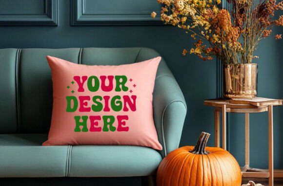 Fall Throw Pillow Mockup Halloween
