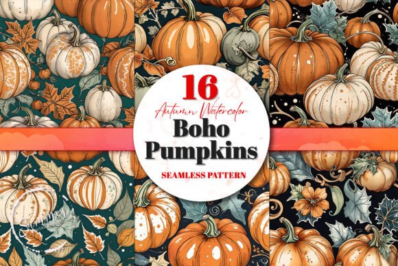 Autumn Boho Pumpkins Seamless Pattern Graphic by Summer Digital Design ...