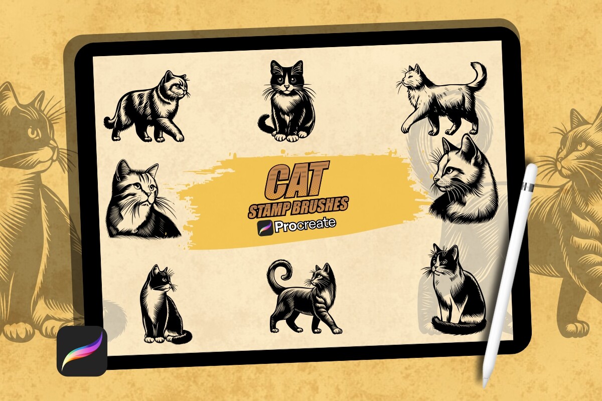 Cat Brush Stamp Set for Procreate Graphic by vect studio · Creative Fabrica