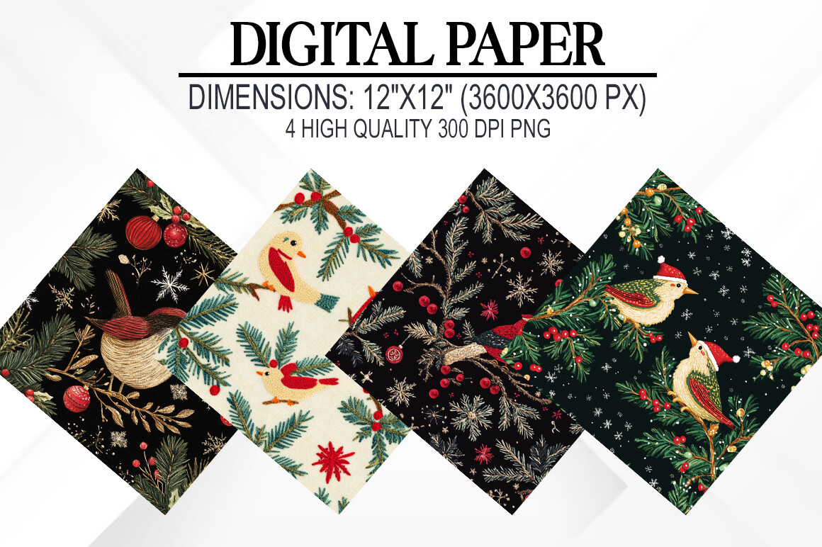 Christmas Embroidery Digital Papers Graphic by fokira · Creative Fabrica