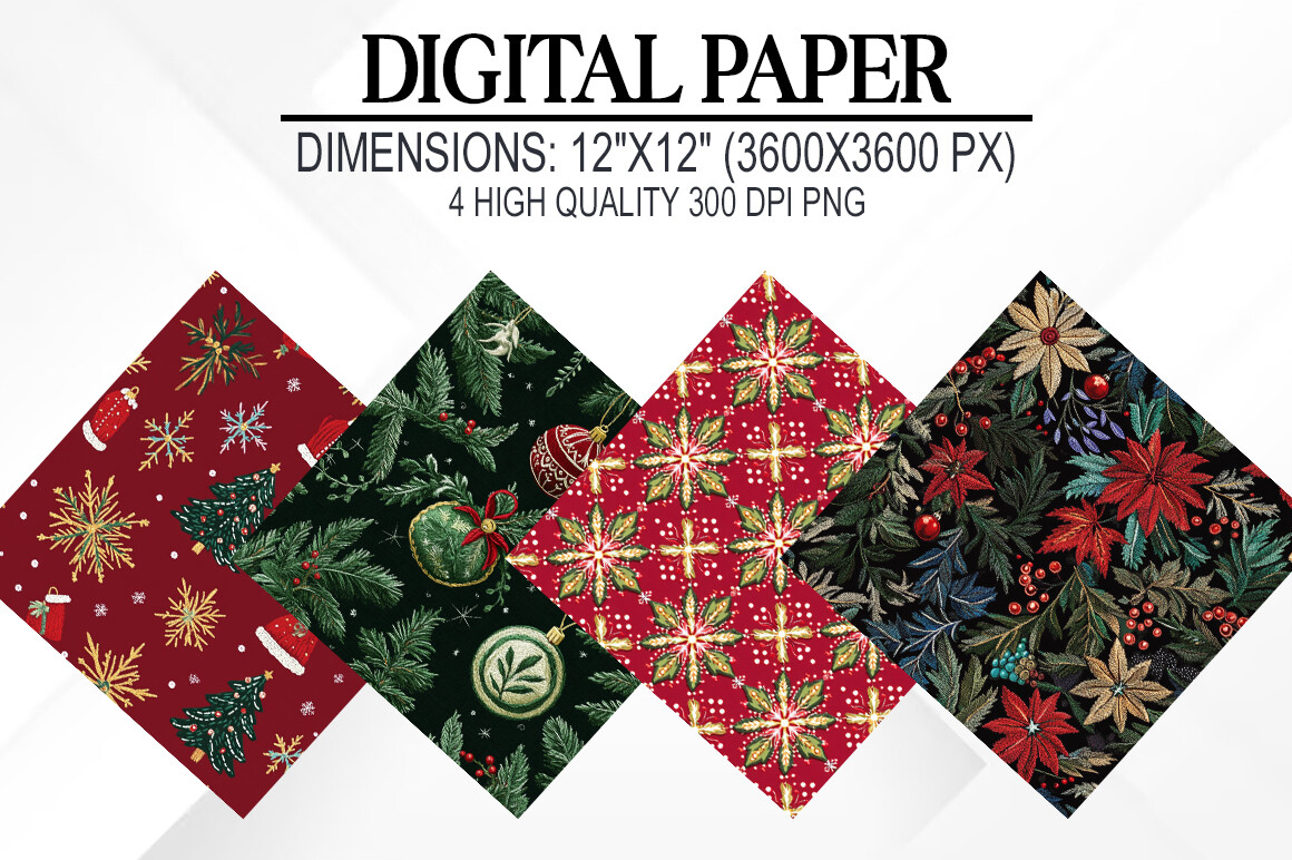 Christmas Embroidery Digital Papers Graphic by fokira · Creative Fabrica