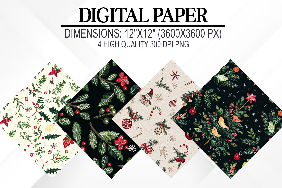 Christmas Embroidery Digital Papers Graphic by fokira · Creative Fabrica