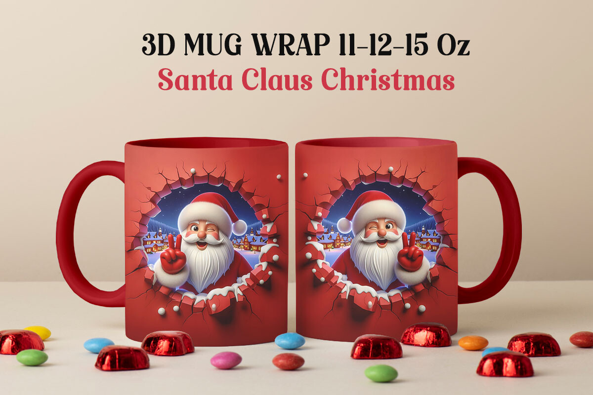 Christmas Santa Claus 3D Mug Wrap PNG Graphic by Foxmia · Creative Fabrica