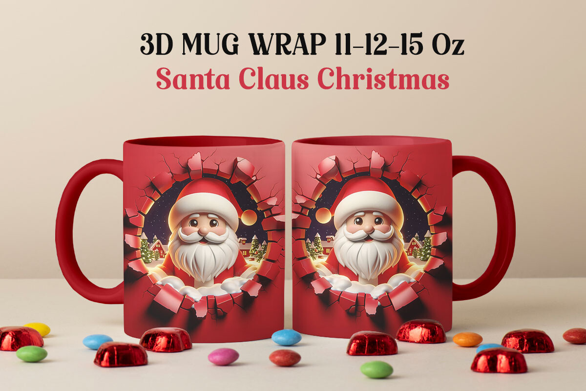 Christmas Santa Claus 3D Mug Wrap PNG Graphic by Foxmia · Creative Fabrica