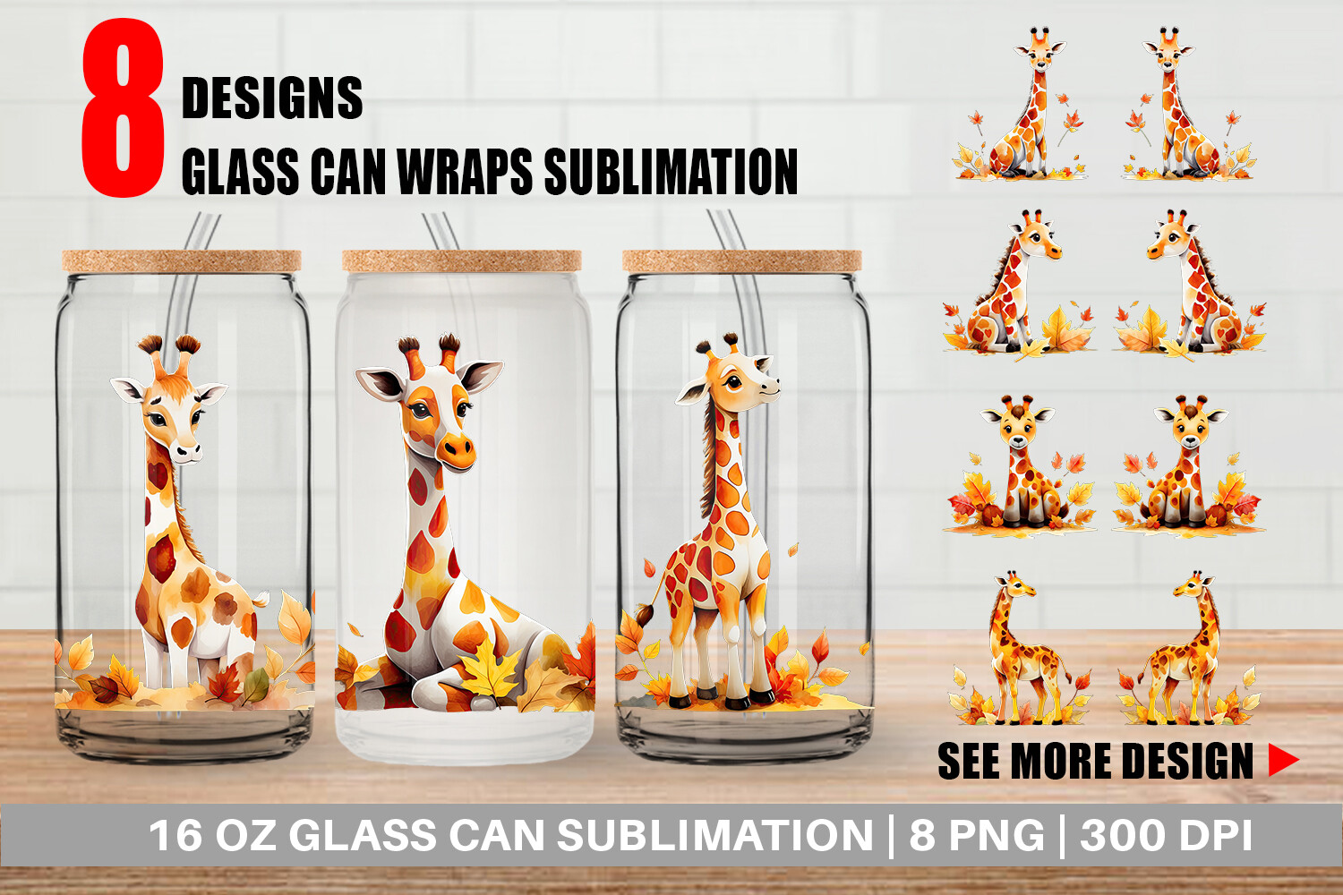 Glass Can Autumn Giraffe Watercolor Graphic by Artnoy · Creative Fabrica
