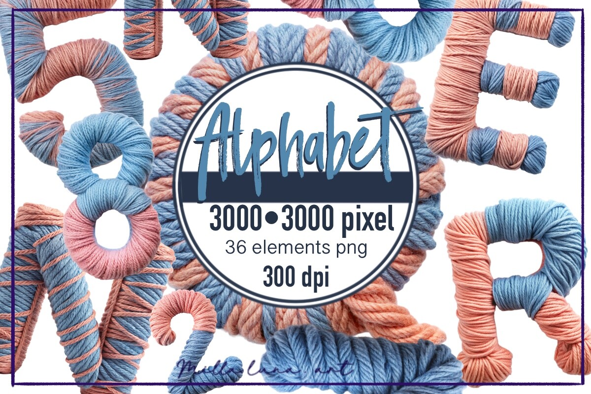 Letters Thread Alphabet Clipart PNG Graphic by Milla luna. art ...
