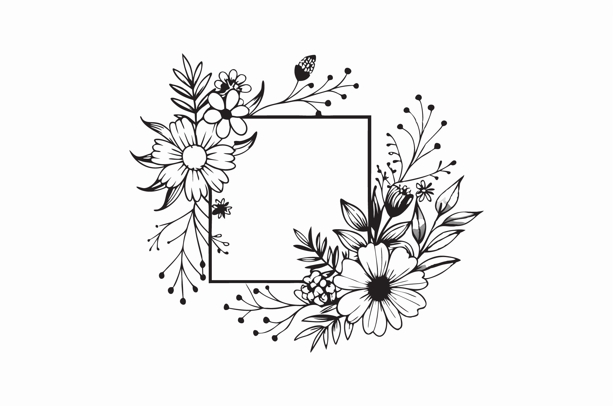 Minimalist Black and White Floral Frame