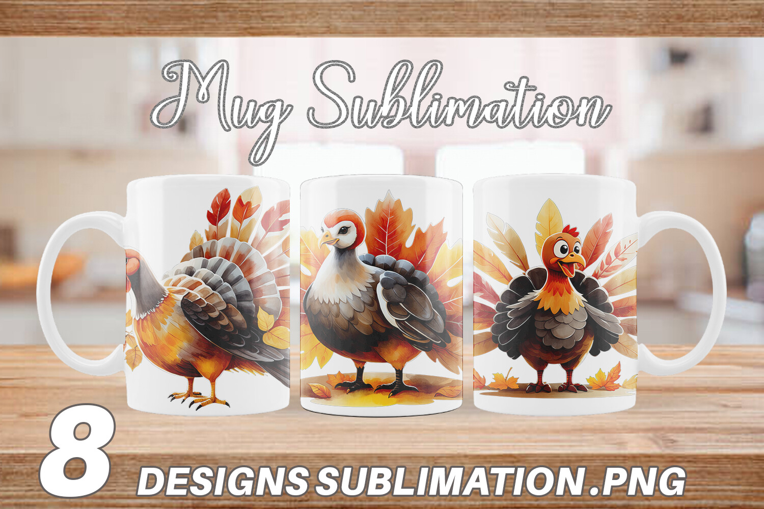 Mug Wrap Autumn Turkey Watercolor Graphic by Artnoy · Creative Fabrica