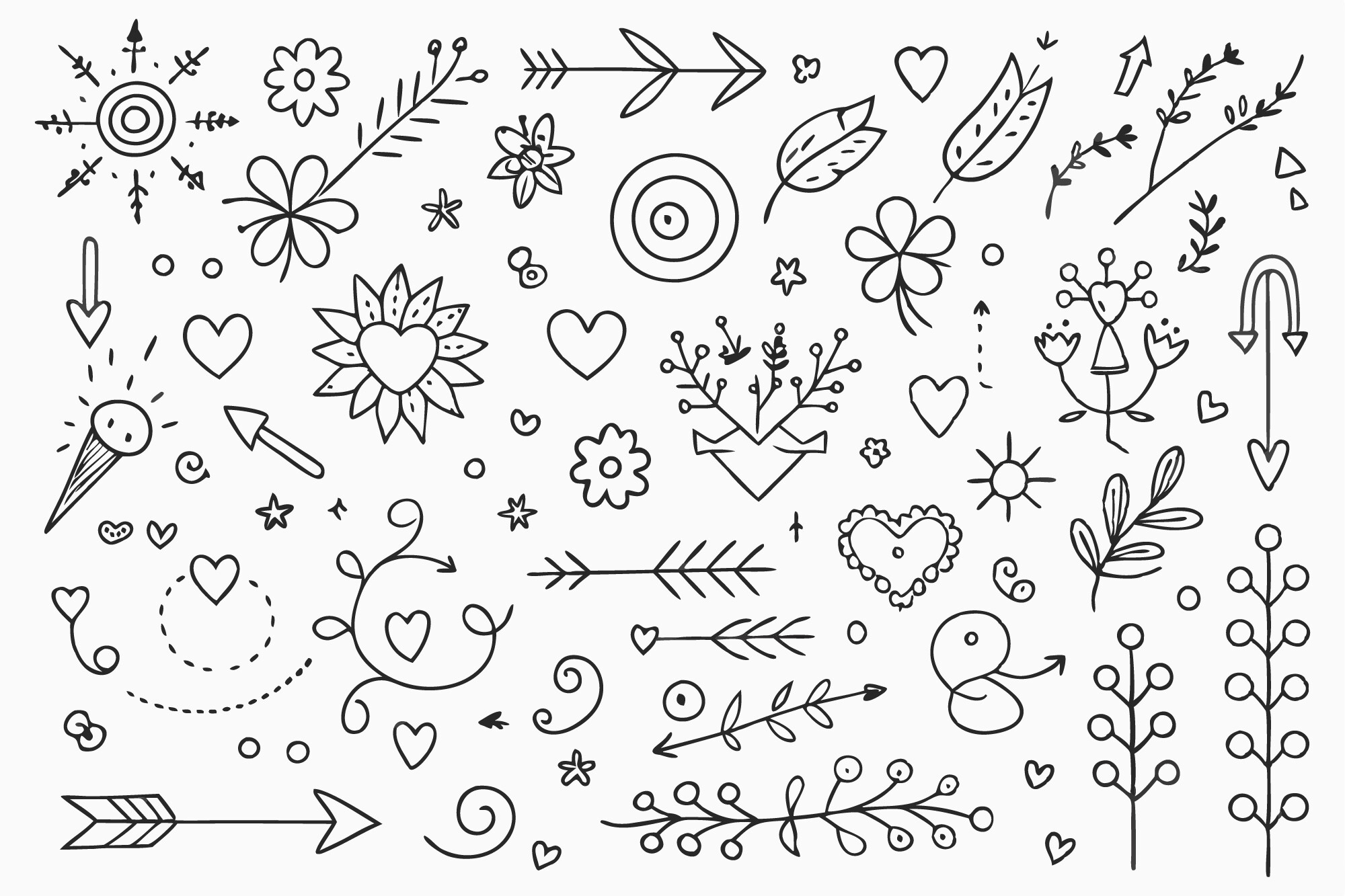 SVG Doodle Arrows Stars Flowers Hearts