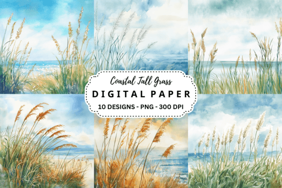 Watercolor Coastal Tall Grass Background Graphic Backgrounds By pcudesigns