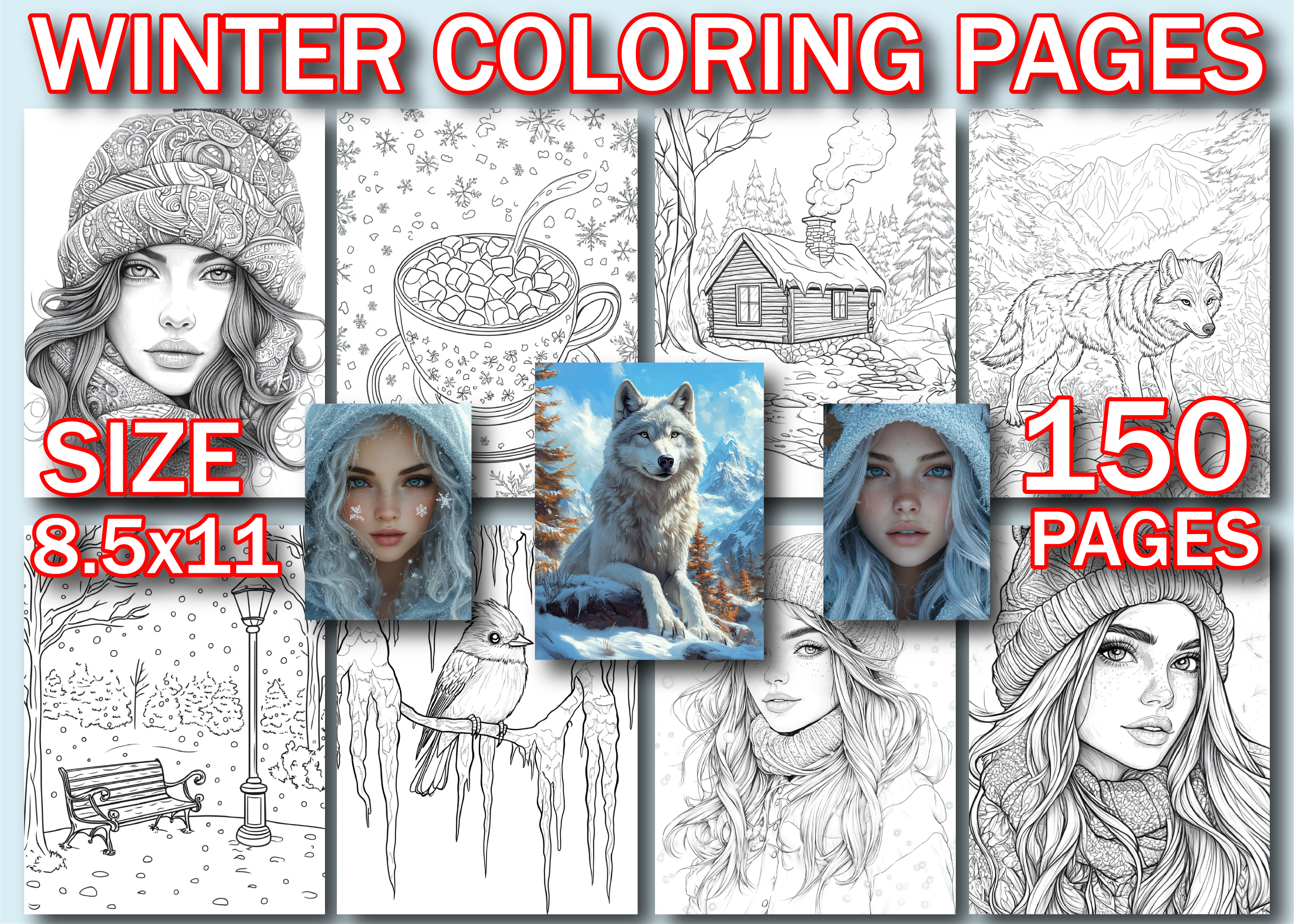 150 Winter Coloring Pages for Adults