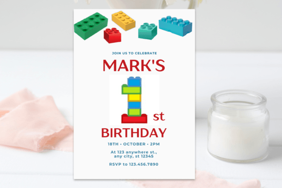 Building Blocks LEGO 1st Birthday Invite