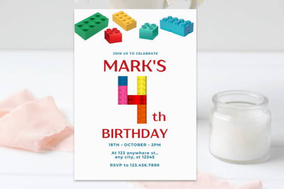 Building Blocks LEGO 4th Birthday Invite
