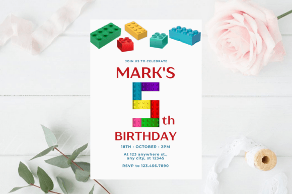 Building Blocks LEGO 5th Birthday Invite