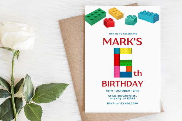 Building Blocks LEGO 6th Birthday Invite