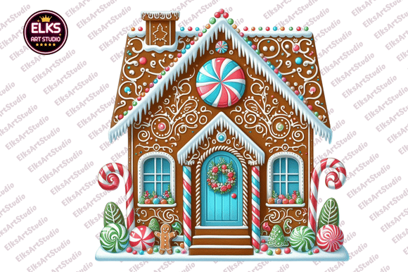 Christmas Whimsical Gingerbread House Graphic Illustrations By ElksArtStudio