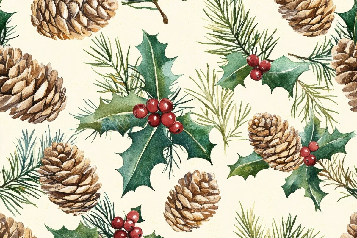 Festive Pinecones and Holly Graphic by Sun Sublimation · Creative Fabrica