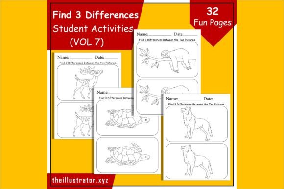 Find 3 Differences. Kids Activity Pages