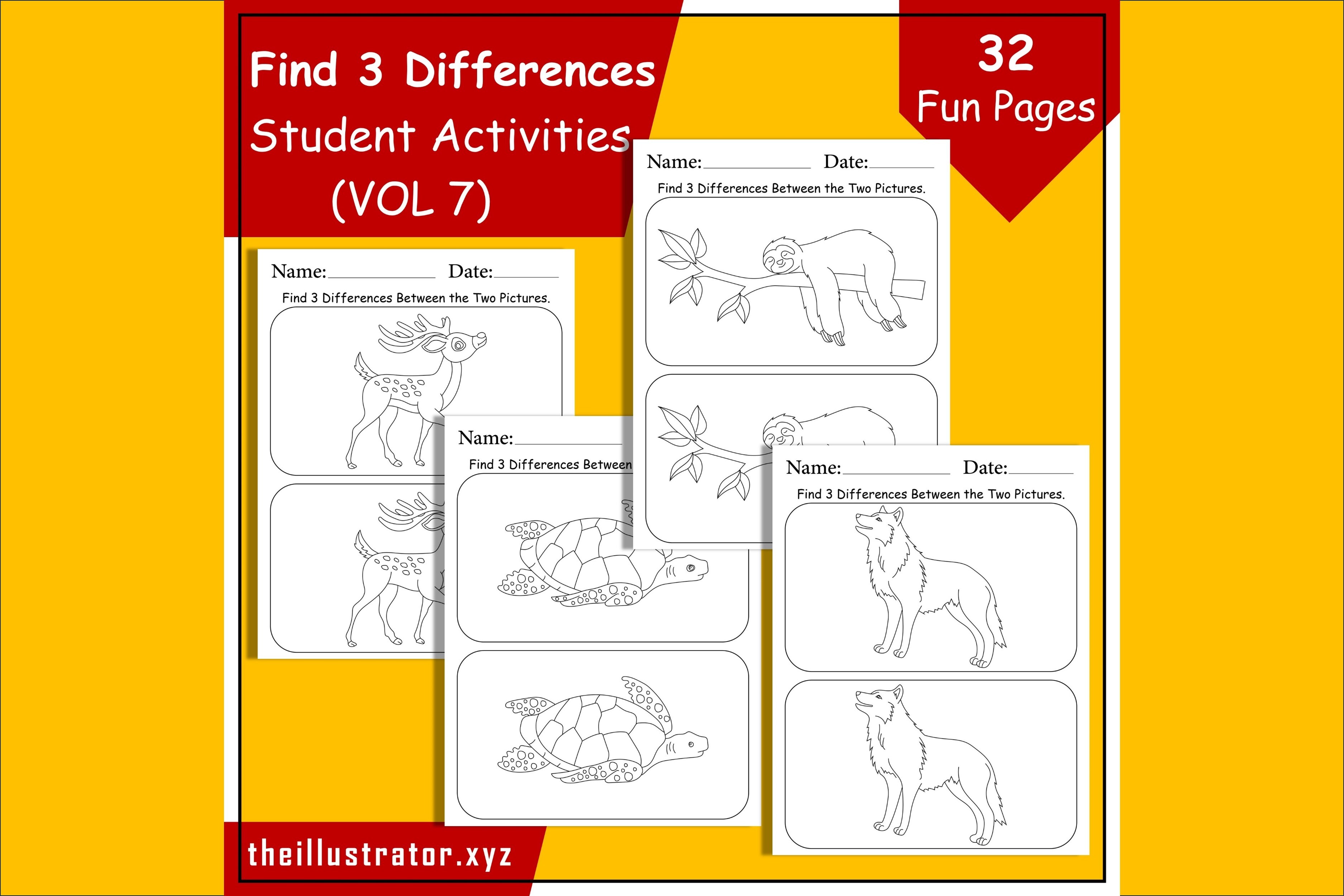 Find 3 Differences. Kids Activity Pages