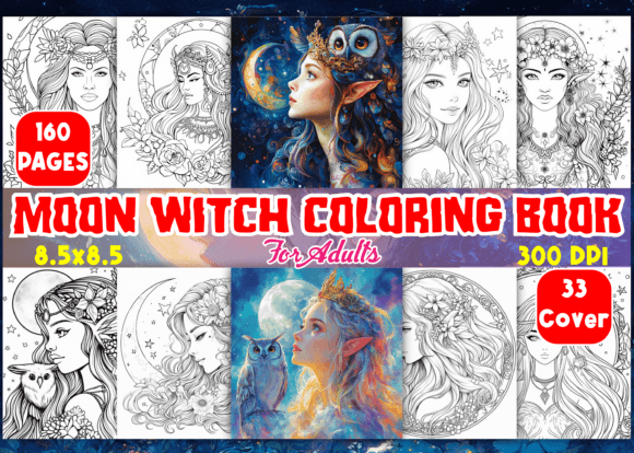 160 Moon Witch Coloring Book for Adults