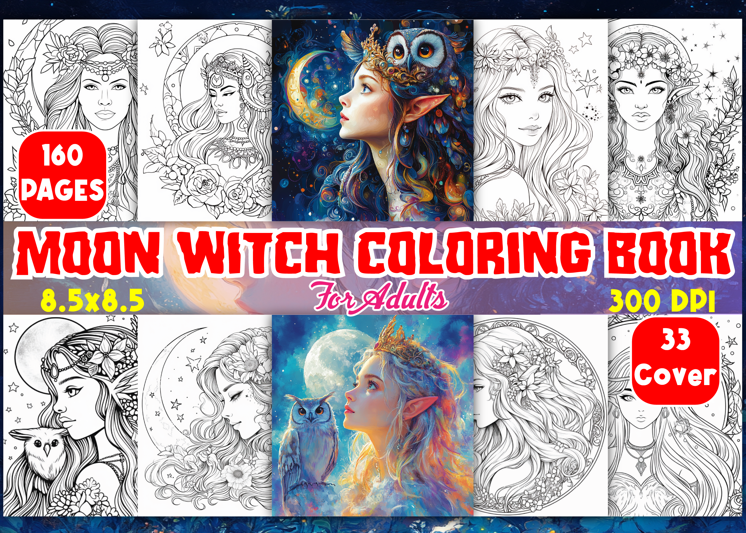 160 Moon Witch Coloring Book for Adults