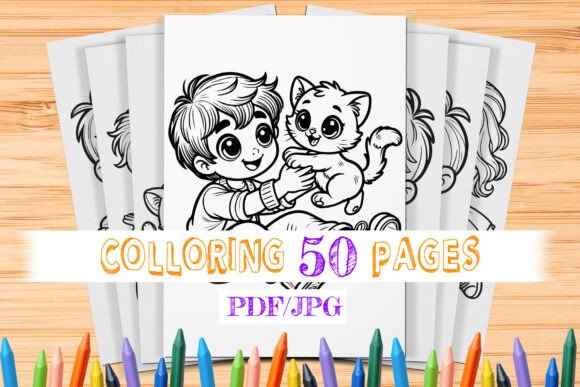 50 Kids and Pets Coloring Pages for Kids