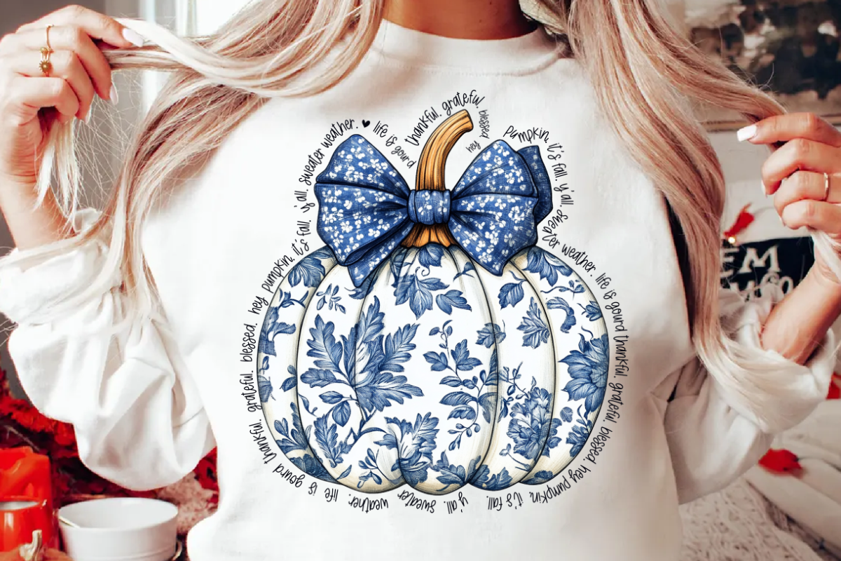 Blue Floral Pumpkin Png, Boho Floral Png Graphic by Bee.design ...