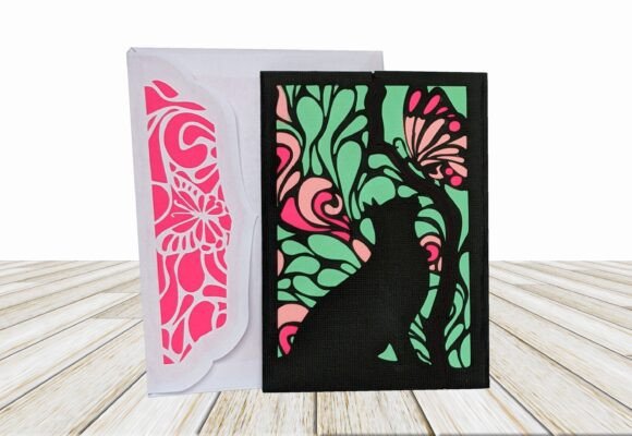 Butterfly and Cat Card Life events and celebrations 3D SVG Craft By 3D SVG Crafts