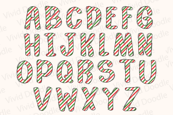 Christmas Candy Cane Doodle Font PNG with transparent background - Preview 1